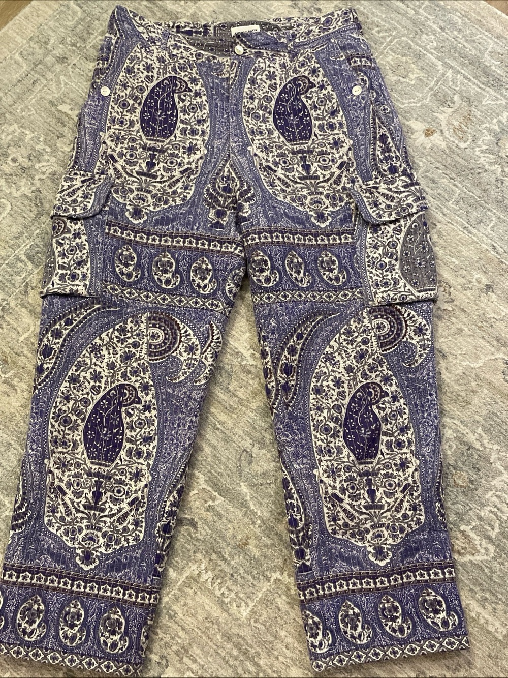 Antik Batik Womens Cargo Pants Purple Paisley Cotton Bohemian Size M
